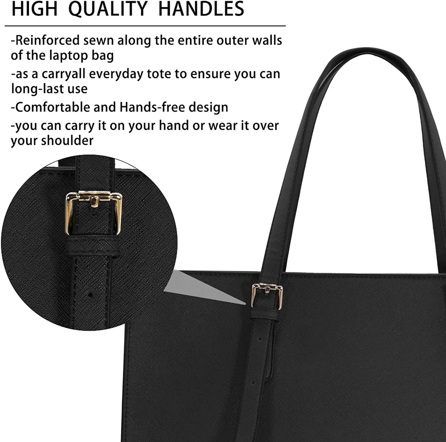 Laptop Bag for Women Waterproof Lightweight Leather 15.6 Inch Computer Tote Bag Business Office Briefcase Large Capacity Handbag Shoulder Bag Professional Office Work Bag Black