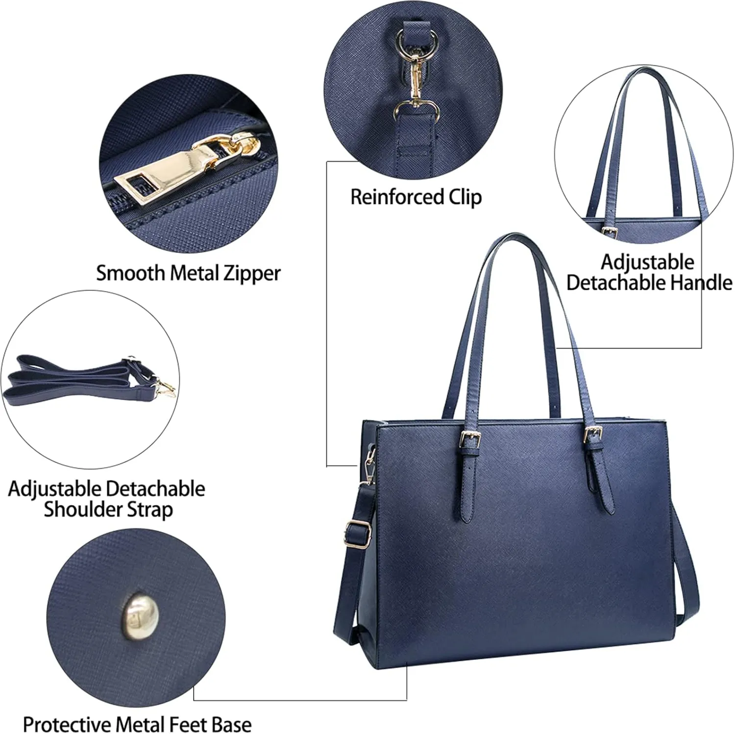 Laptop Bag for Women Waterproof Lightweight Leather 15.6 Inch Computer Tote Bag Business Office Briefcase Large Capacity Handbag Shoulder Bag Professional Office Work Bag Blue