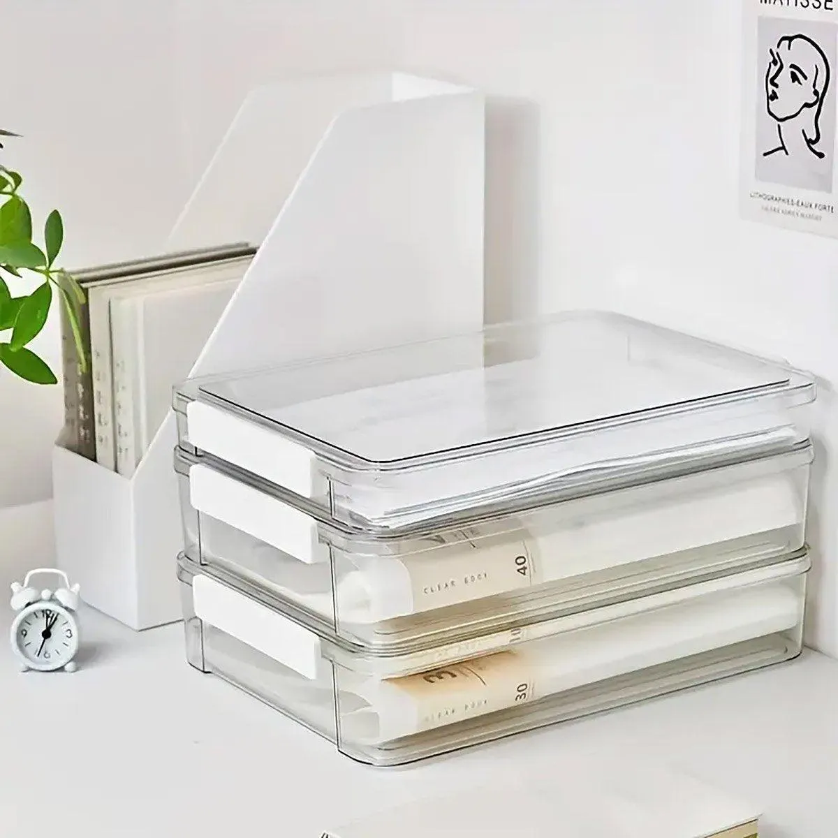 Large Capacity A4 File Storage Box Transparent Plastic Document Organizer Case