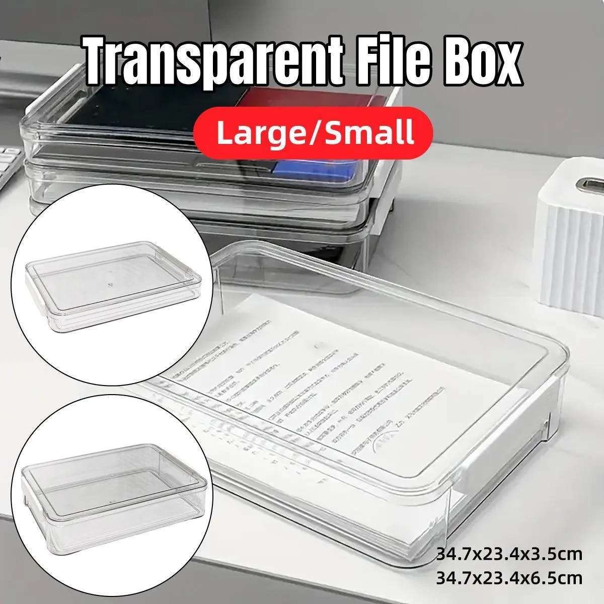 Large Capacity A4 File Storage Box Transparent Plastic Document Organizer Case