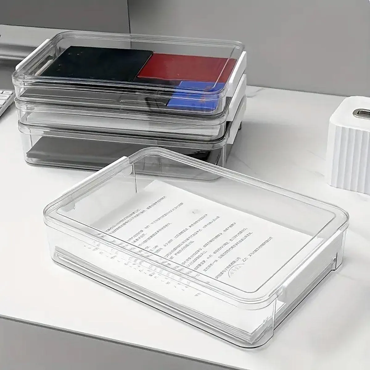 Large Capacity A4 File Storage Box Transparent Plastic Document Organizer Case