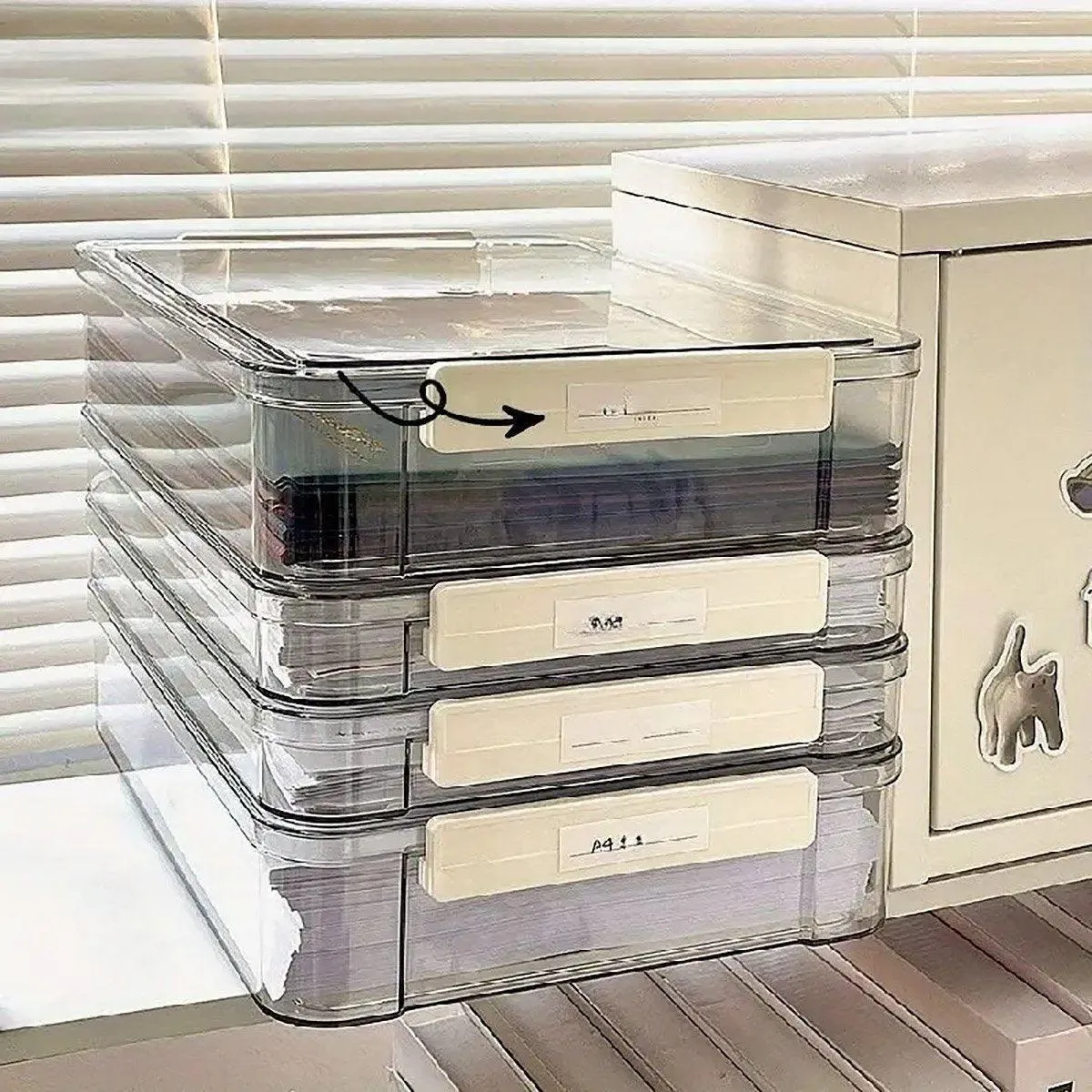 Large Capacity A4 File Storage Box Transparent Plastic Document Organizer Case