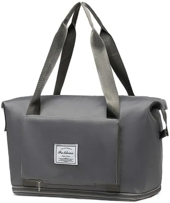 Large Capacity Folding Travel Bag, Lightweight Waterproof Luggage Bag, Expandable Travel Duffel Bag, Dry Wet Separated Gym Tote Bag (Gray)