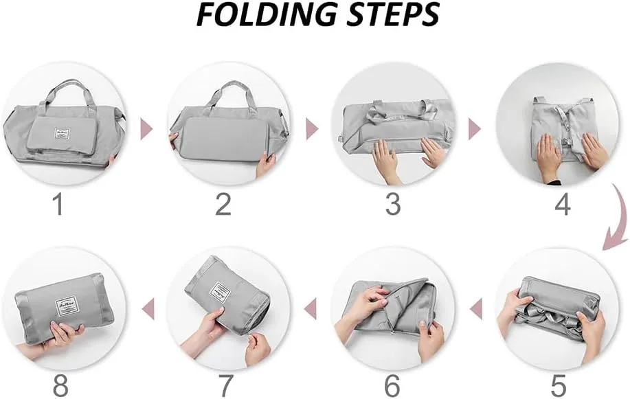 Large Capacity Folding Travel Bag, Lightweight Waterproof Luggage Bag, Expandable Travel Duffel Bag, Dry Wet Separated Gym Tote Bag (Gray)