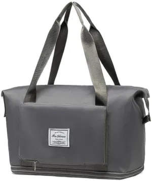 Large Capacity Folding Travel Bag, Lightweight Waterproof Luggage Bag, Expandable Travel Duffel Bag, Dry Wet Separated Gym Tote Bag (Gray)