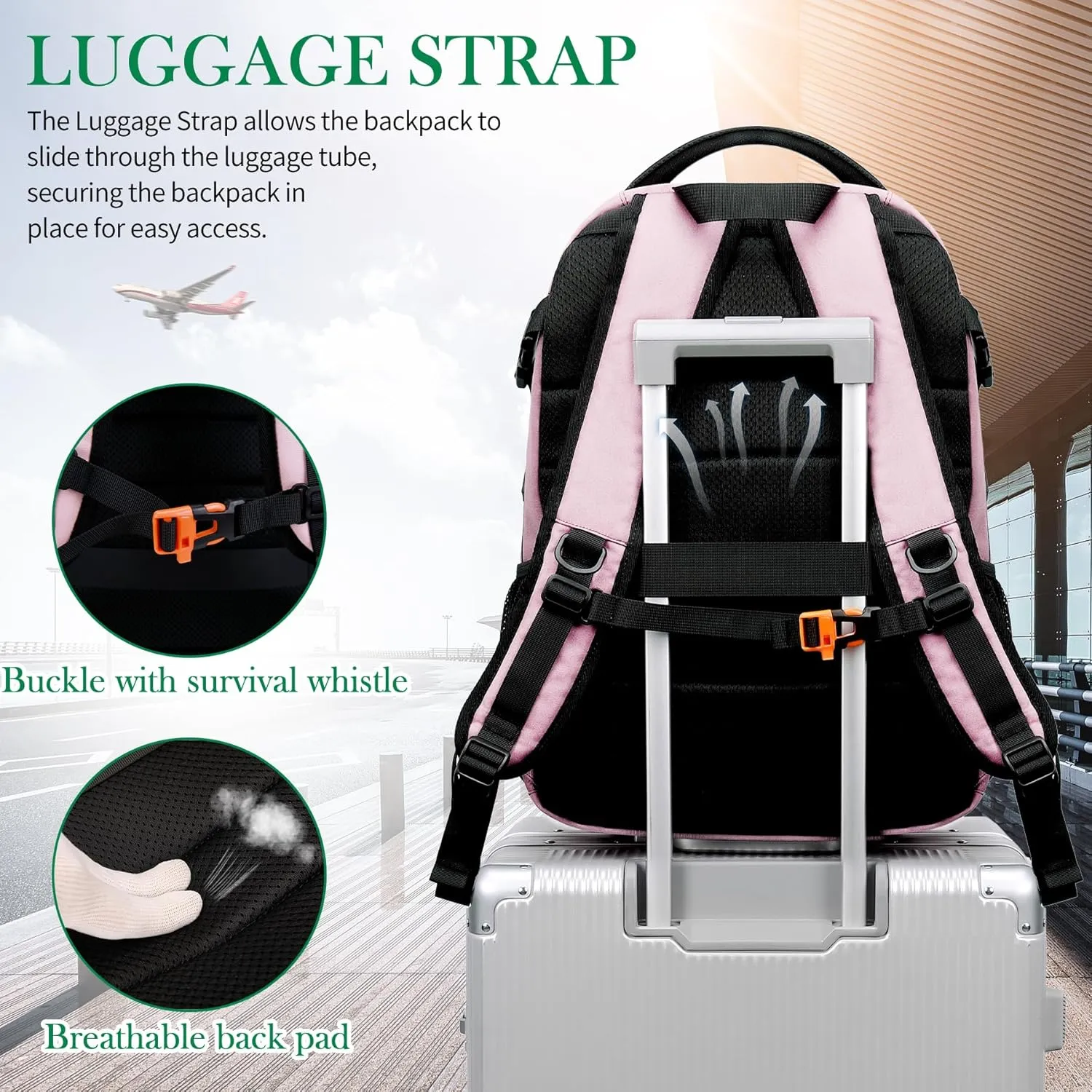 Large Laptop Backpack 17.3 inch Waterproof Travel College Backpack Bookbag,Crossbody Sling Bags for Men & Women Business Backpack Light Pink