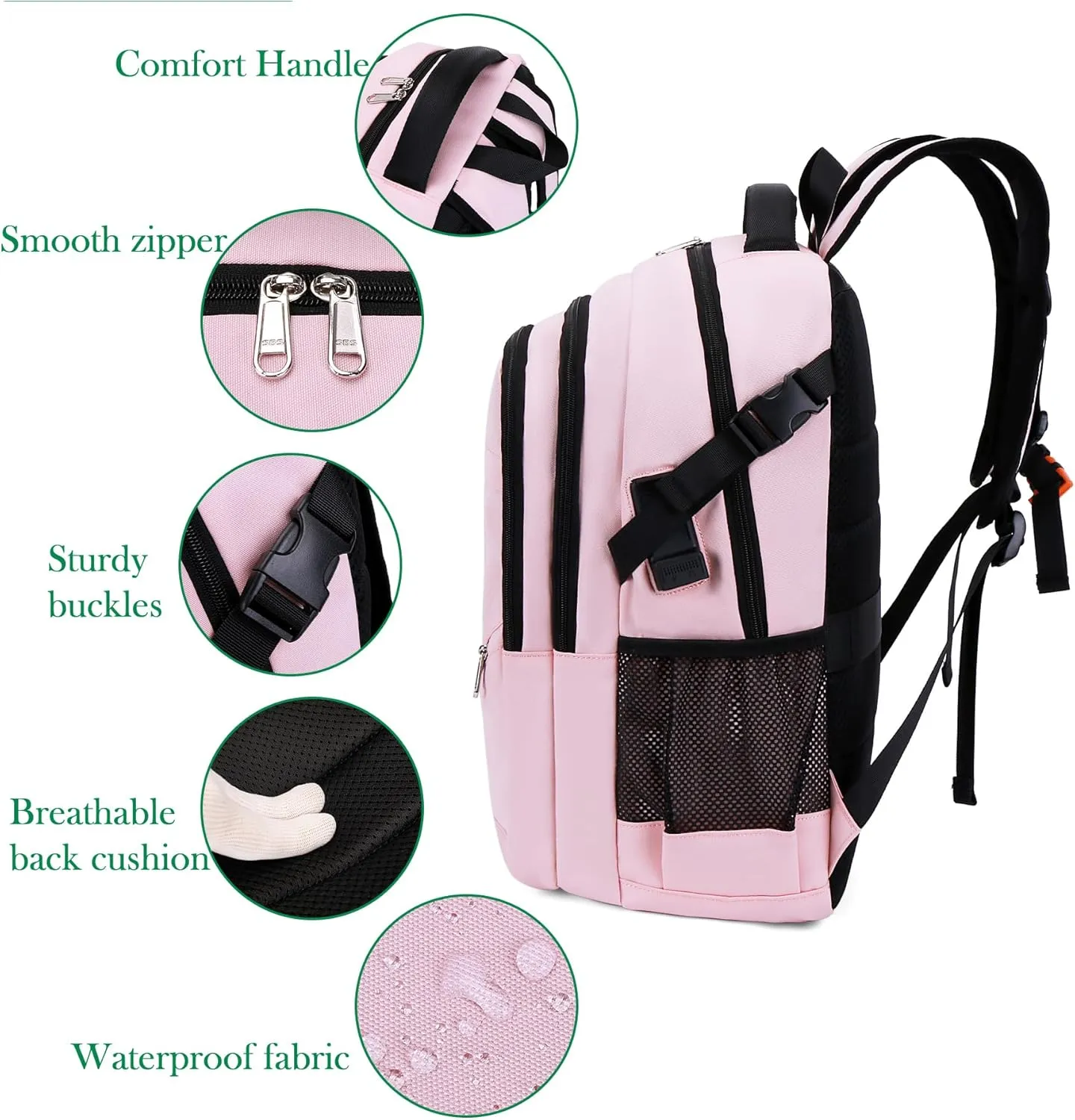 Large Laptop Backpack 17.3 inch Waterproof Travel College Backpack Bookbag,Crossbody Sling Bags for Men & Women Business Backpack Light Pink