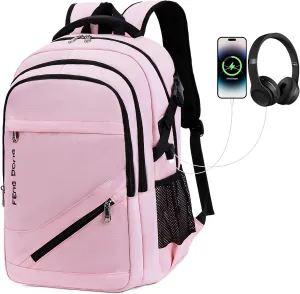 Large Laptop Backpack 17.3 inch Waterproof Travel College Backpack Bookbag,Crossbody Sling Bags for Men & Women Business Backpack Light Pink