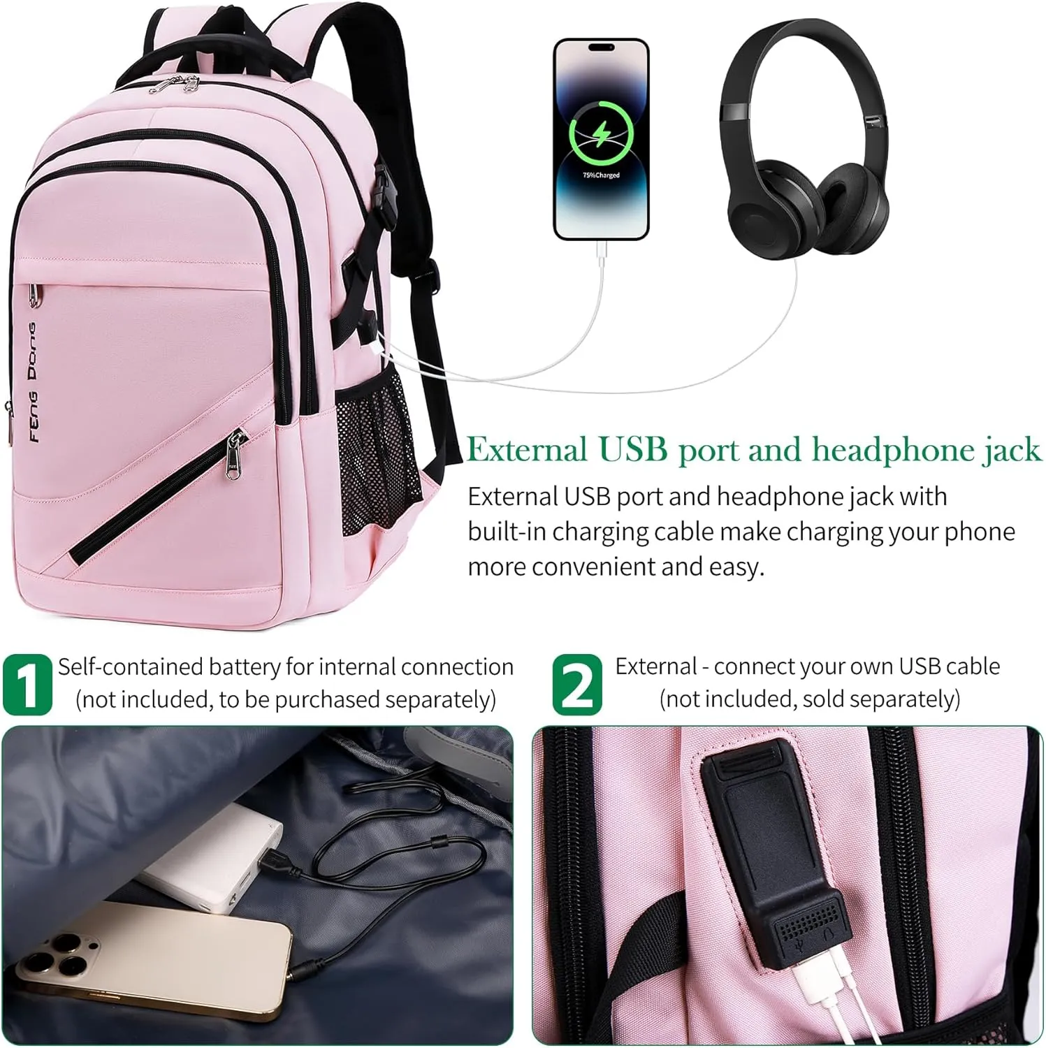 Large Laptop Backpack 17.3 inch Waterproof Travel College Backpack Bookbag,Crossbody Sling Bags for Men & Women Business Backpack Light Pink