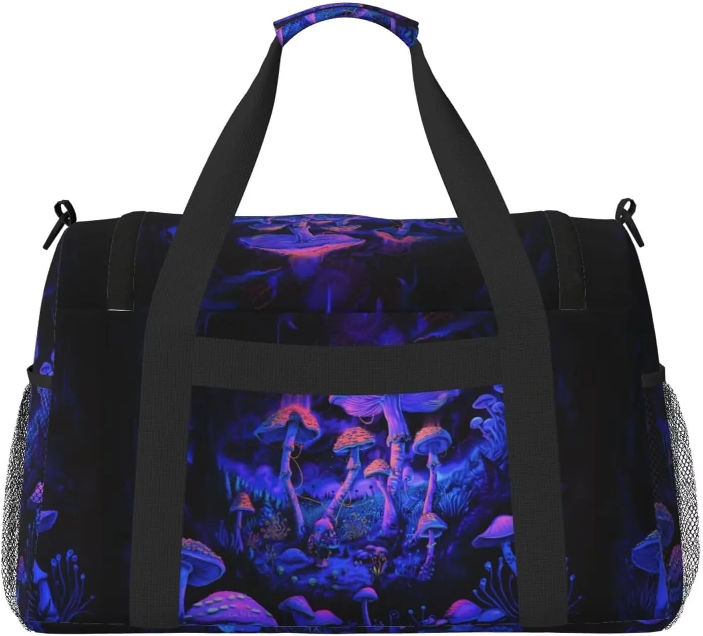 Large Storage Duffle Bag with Zippers and Handles Fansty Mushroom Print Big Foldable Duffle Bag for Travel Purple Overnight Bag Carry On Bag Overnight Bag