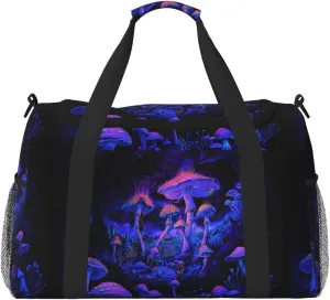 Large Storage Duffle Bag with Zippers and Handles Fansty Mushroom Print Big Foldable Duffle Bag for Travel Purple Overnight Bag Carry On Bag Overnight Bag