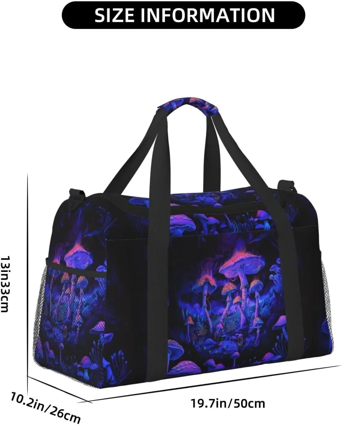 Large Storage Duffle Bag with Zippers and Handles Fansty Mushroom Print Big Foldable Duffle Bag for Travel Purple Overnight Bag Carry On Bag Overnight Bag