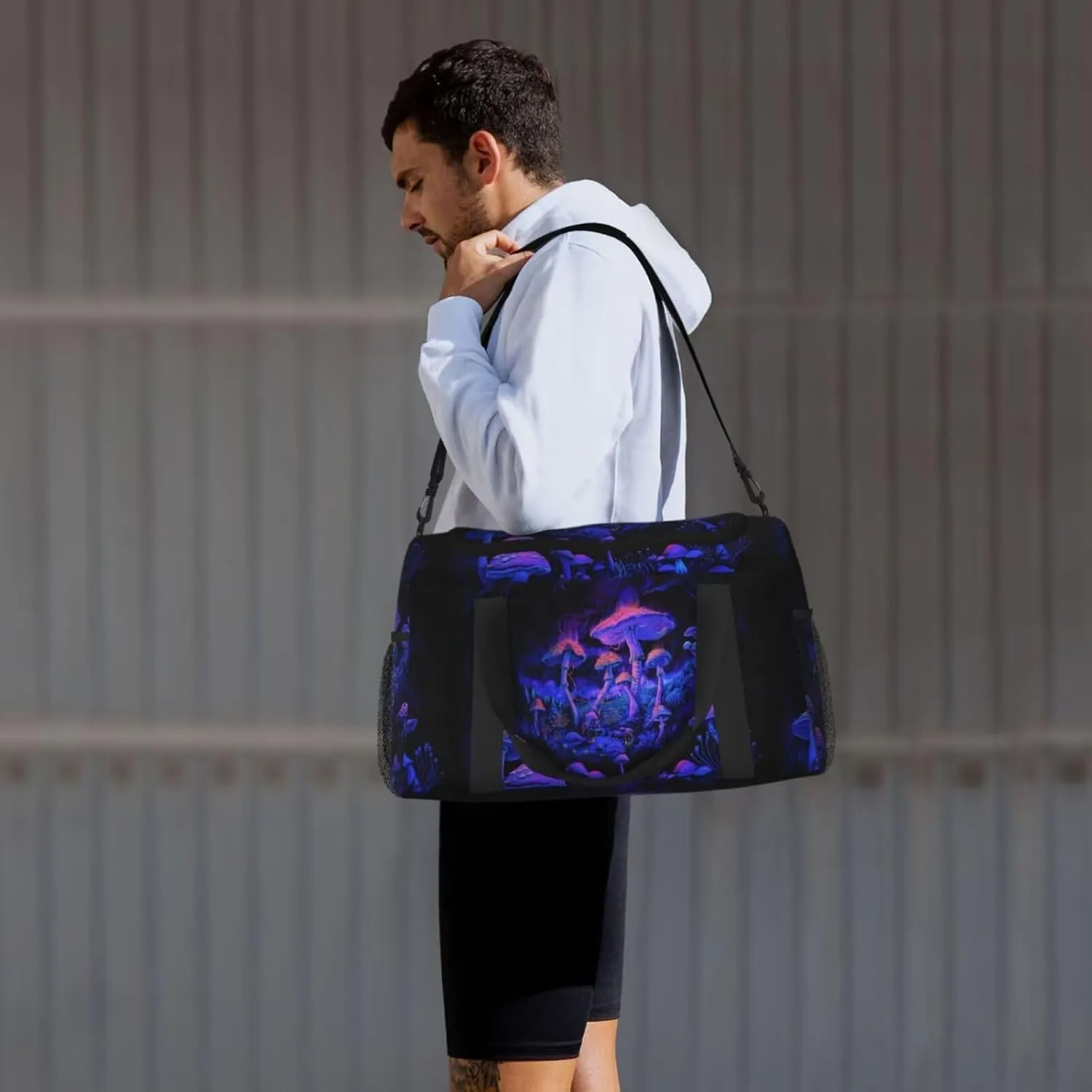 Large Storage Duffle Bag with Zippers and Handles Fansty Mushroom Print Big Foldable Duffle Bag for Travel Purple Overnight Bag Carry On Bag Overnight Bag