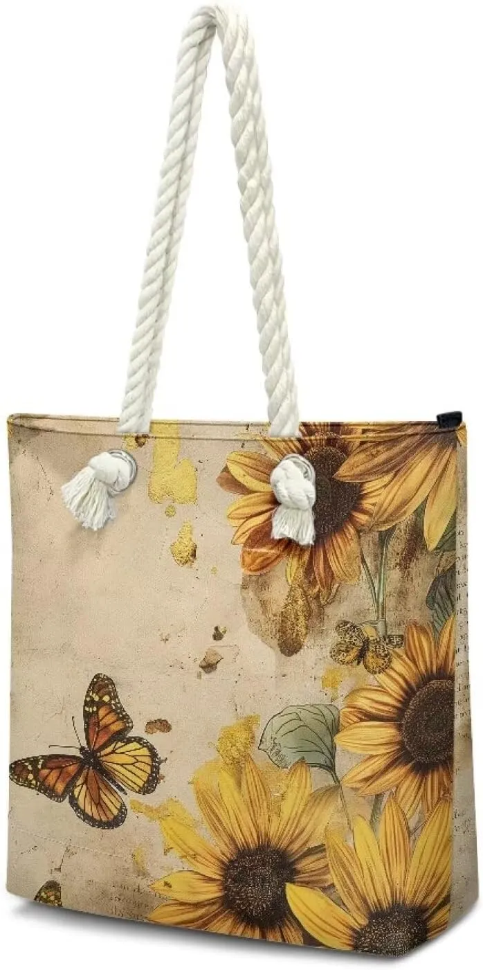 Large Tote Handbags for Women Reusable Grocery Bag Zipper Closure Storage Bag for Daily