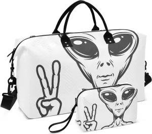 Large Travel Duffel Bag, Alien Yeah White Sport Tote Gym Bag, Shoulder Weekender Overnight Bag for Women Men, Carry On Luggage with Toiletry Bag