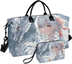 Large Travel Duffel Bag Anime Dragon Woman Sports Tote Gym Bags, Shoulder Weekender Overnight Bags for Women Men, Carry On Luggage with Toiletry Bag