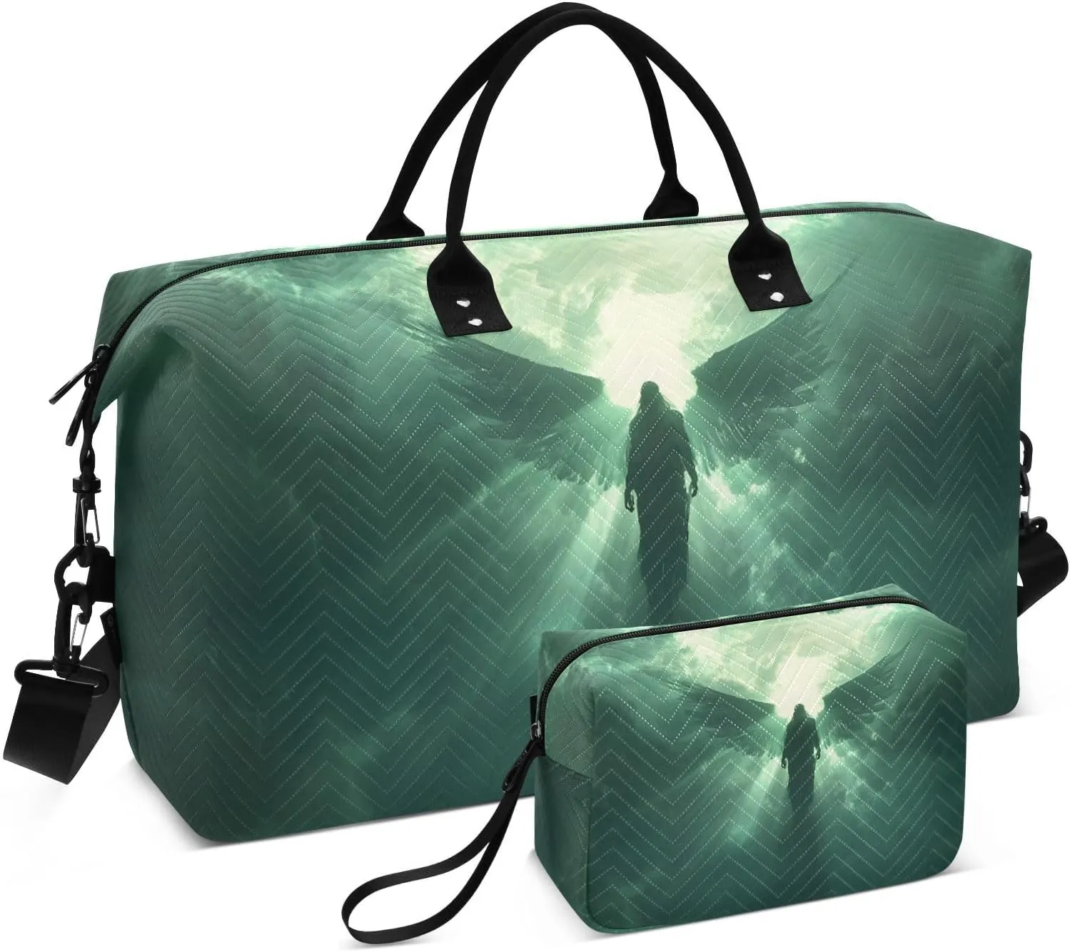 Large Travel Duffel Bag Archangel Wings Clouds Sports Tote Gym Bags, Shoulder Weekender Overnight Bags for Women Men, Carry On Luggage with Toiletry Bag