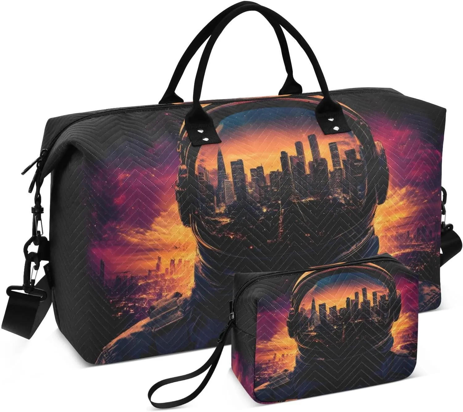 Large Travel Duffel Bag, Astronaut City Landscape Sport Tote Gym Bags, Shoulder Weekender Overnight Bags for Women Men, Carry On Luggage with Toiletry Bag