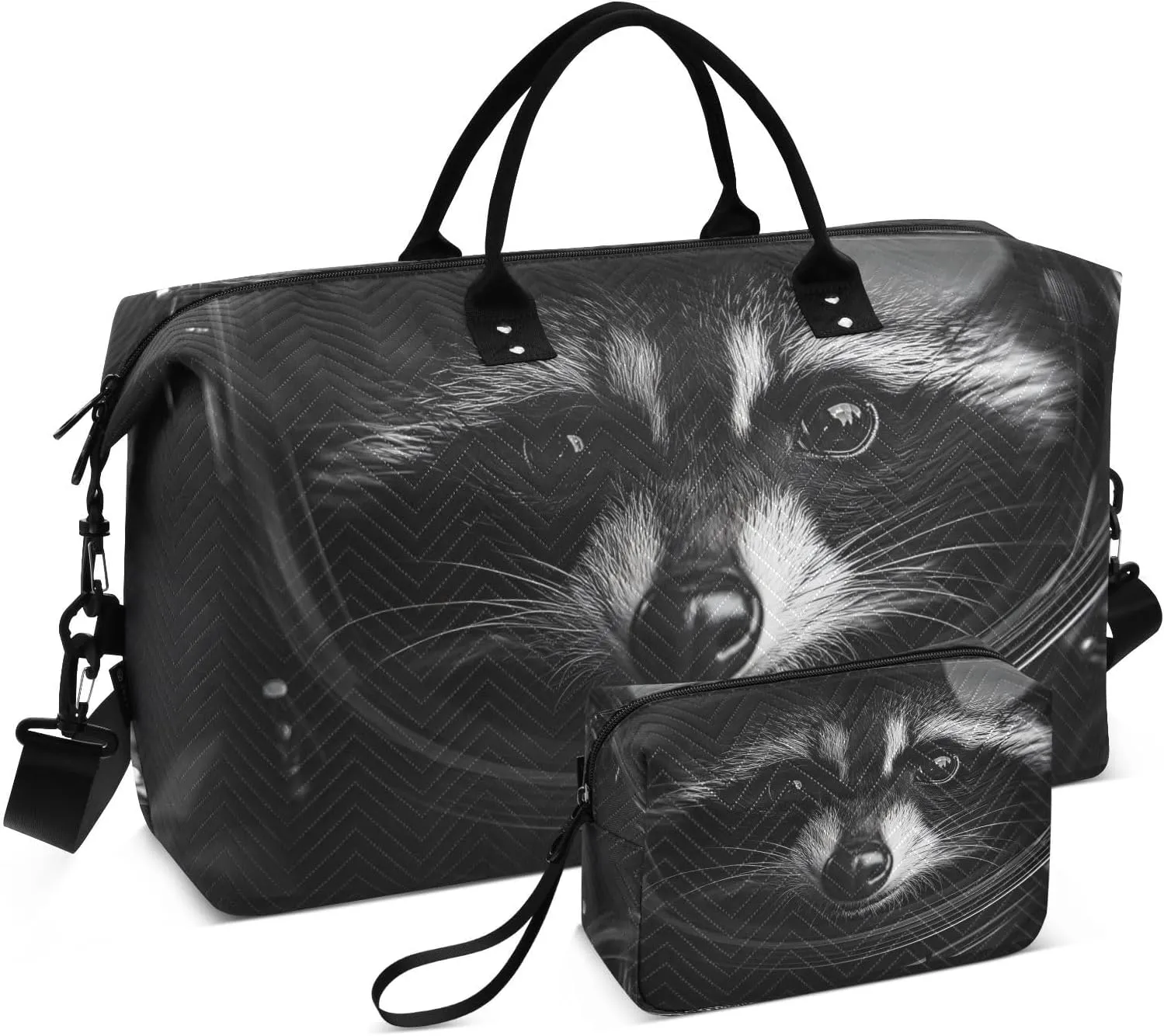 Large Travel Duffel Bag, Astronaut Raccoon Face Sport Tote Gym Bag, Shoulder Weekender Overnight Bag for Women Men, Carry On Luggage with Toiletry Bag