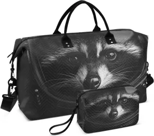 Large Travel Duffel Bag, Astronaut Raccoon Face Sport Tote Gym Bag, Shoulder Weekender Overnight Bag for Women Men, Carry On Luggage with Toiletry Bag