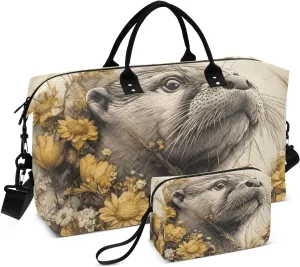 Large Travel Duffel Bag Beaver Flower Sports Tote Gym Bags, Shoulder Weekender Overnight Bags for Women Men, Carry On Luggage with Toiletry Bag