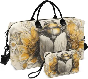 Large Travel Duffel Bag Beetle Flower Sports Tote Gym Bags, Shoulder Weekender Overnight Bags for Women Men, Carry On Luggage with Toiletry Bag