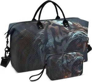 Large Travel Duffel Bag, Big Cat Roar Sports Tote Gym Bag, Shoulder Weekender Overnight Bag for Women Men, Carry On Luggage with Toiletry Bags