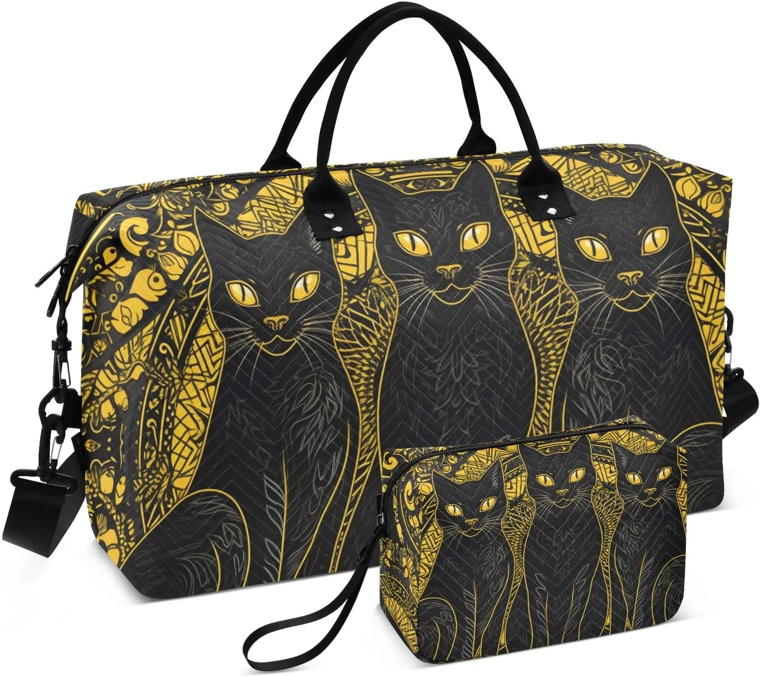 Large Travel Duffel Bag, Black Cats Sports Tote Gym Bag, Shoulder Weekender Overnight Bag for Women Men, Carry On Luggage with Toiletry Bags