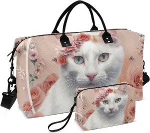 Large Travel Duffel Bag, Cat Garland Butterfly Sport Tote Gym Bag, Shoulder Weekender Overnight Bag for Women Men, Carry On Luggage with Toiletry Bag