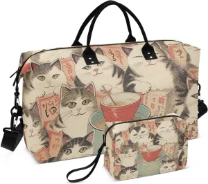 Large Travel Duffel Bag, Charming Cat Teacup Sport Tote Gym Bag, Shoulder Weekender Overnight Bag for Women Men, Carry On Luggage with Toiletry Bag