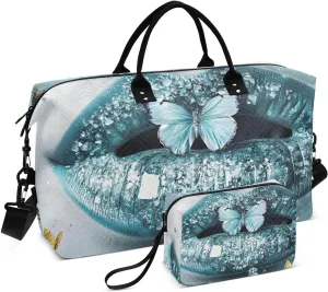 Large Travel Duffel Bag, Cool Blinking Lip Butterfly Sport Tote Gym Bag, Shoulder Weekender Overnight Bag for Women Men, Carry On Luggage with Toiletry Bag