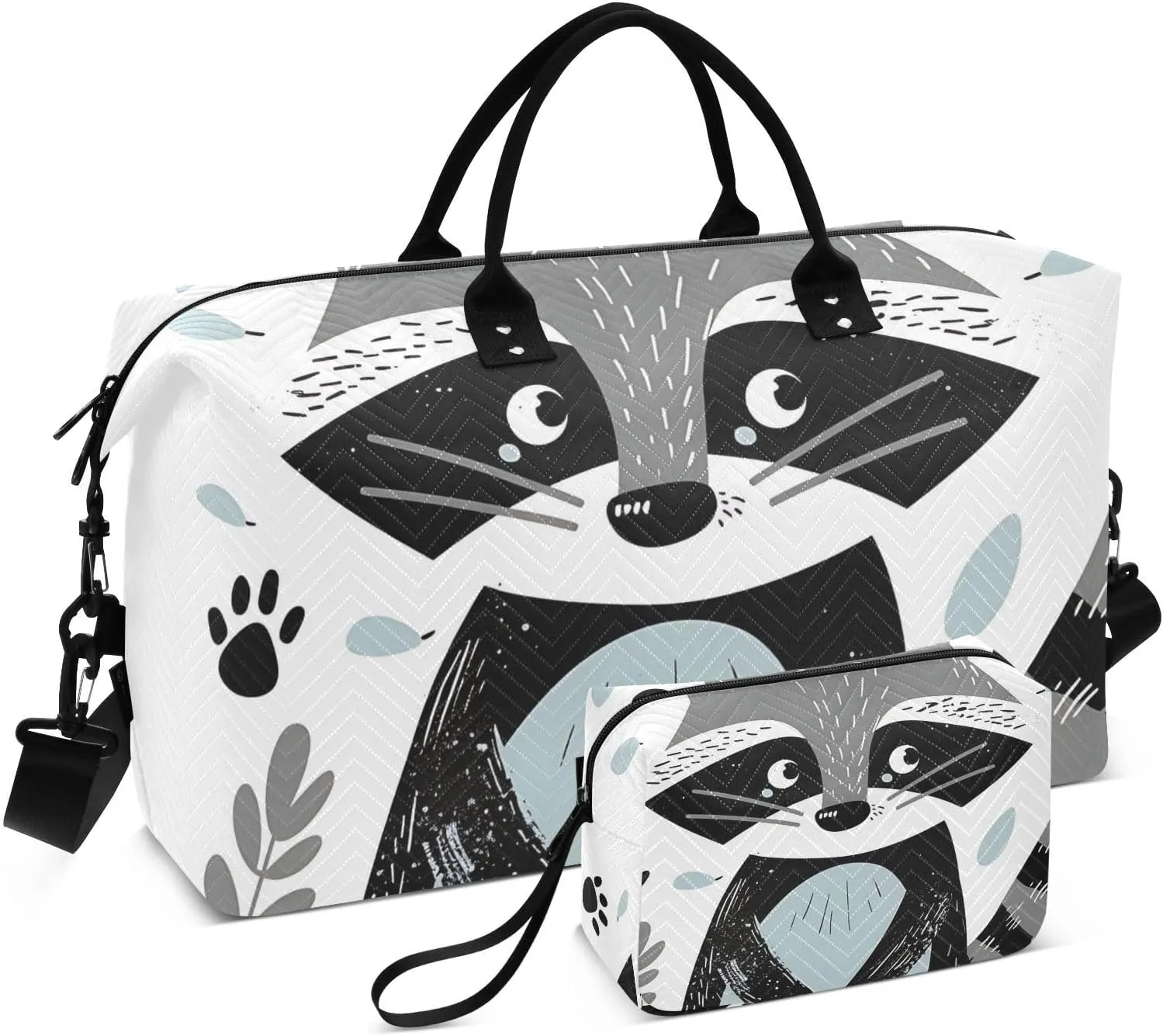 Large Travel Duffel Bag, Cut Raccoon Sport Tote Gym Bag, Shoulder Weekender Overnight Bag for Women Men, Carry On Luggage with Toiletry Bag