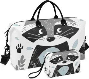 Large Travel Duffel Bag, Cut Raccoon Sport Tote Gym Bag, Shoulder Weekender Overnight Bag for Women Men, Carry On Luggage with Toiletry Bag