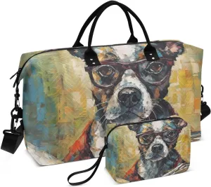 Large Travel Duffel Bag, Dog Read Book Sports Tote Gym Bag, Shoulder Weekender Overnight Bag for Women Men, Carry On Luggage with Toiletry Bags