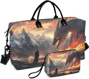 Large Travel Duffel Bag, Dragon Fire Warrior River Sport Tote Gym Bags, Shoulder Weekender Overnight Bags for Women Men, Carry On Luggage with Toiletry Bag