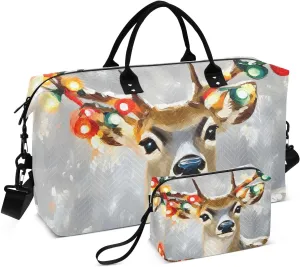 Large Travel Duffel Bag, Elk Head Colorful Sport Tote Gym Bags, Shoulder Weekender Overnight Bags for Women Men, Carry On Luggage with Toiletry Bag