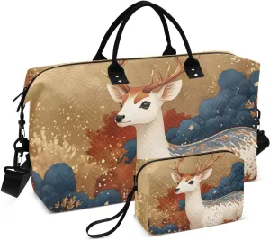 Large Travel Duffel Bag, Fantasy Elk Garden Sport Tote Gym Bag, Shoulder Weekender Overnight Bag for Women Men, Carry On Luggage with Toiletry Bag