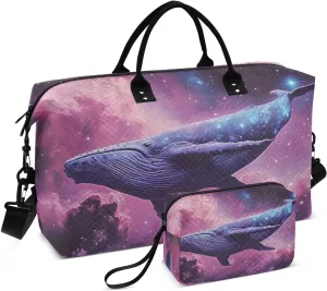 Large Travel Duffel Bag, Fantasy Whale Nebula Sport Tote Gym Bags, Shoulder Weekender Overnight Bags for Women Men, Carry On Luggage with Toiletry Bag