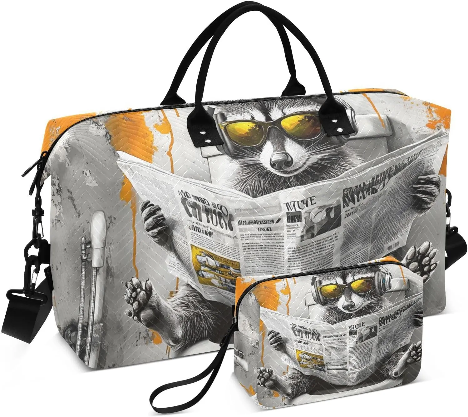 Large Travel Duffel Bag, Funny Raccoon Toilet Sport Tote Gym Bag, Shoulder Weekender Overnight Bag for Women Men, Carry On Luggage with Toiletry Bag