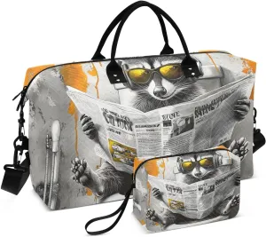 Large Travel Duffel Bag, Funny Raccoon Toilet Sport Tote Gym Bag, Shoulder Weekender Overnight Bag for Women Men, Carry On Luggage with Toiletry Bag