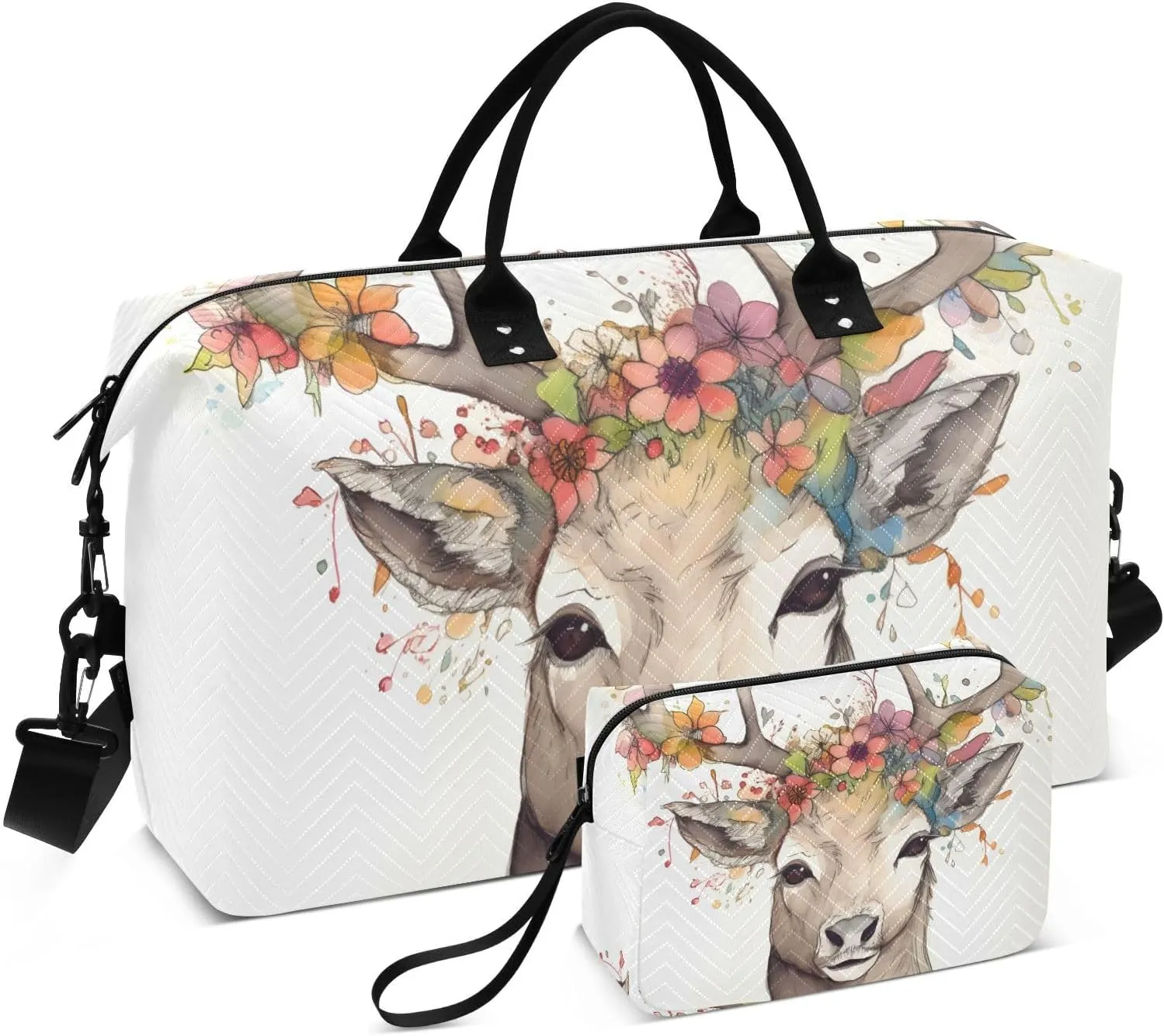 Large Travel Duffel Bag, Garland Colorful Elk Sport Tote Gym Bag, Shoulder Weekender Overnight Bag for Women Men, Carry On Luggage with Toiletry Bag