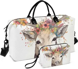 Large Travel Duffel Bag, Garland Colorful Elk Sport Tote Gym Bag, Shoulder Weekender Overnight Bag for Women Men, Carry On Luggage with Toiletry Bag