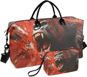 Large Travel Duffel Bag, Gorilla Red Roar Sport Tote Gym Bags, Shoulder Weekender Overnight Bags for Women Men, Carry On Luggage with Toiletry Bag