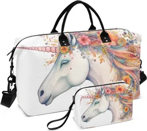 Large Travel Duffel Bag, Horse Horn Garland Sport Tote Gym Bag, Shoulder Weekender Overnight Bag for Women Men, Carry On Luggage with Toiletry Bag