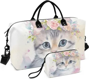 Large Travel Duffel Bag, Kitten Garland Colorful Sport Tote Gym Bag, Shoulder Weekender Overnight Bag for Women Men, Carry On Luggage with Toiletry Bag