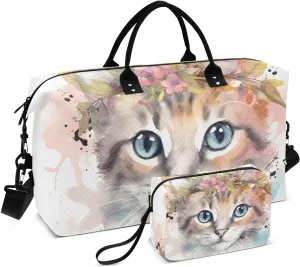 Large Travel Duffel Bag, Kitten Garland Leaf Sport Tote Gym Bag, Shoulder Weekender Overnight Bag for Women Men, Carry On Luggage with Toiletry Bag