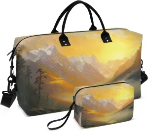 Large Travel Duffel Bag, Landscape Moutains Sunrise Forest Sport Tote Gym Bags, Shoulder Weekender Overnight Bags for Women Men, Carry On Luggage with Toiletry Bag