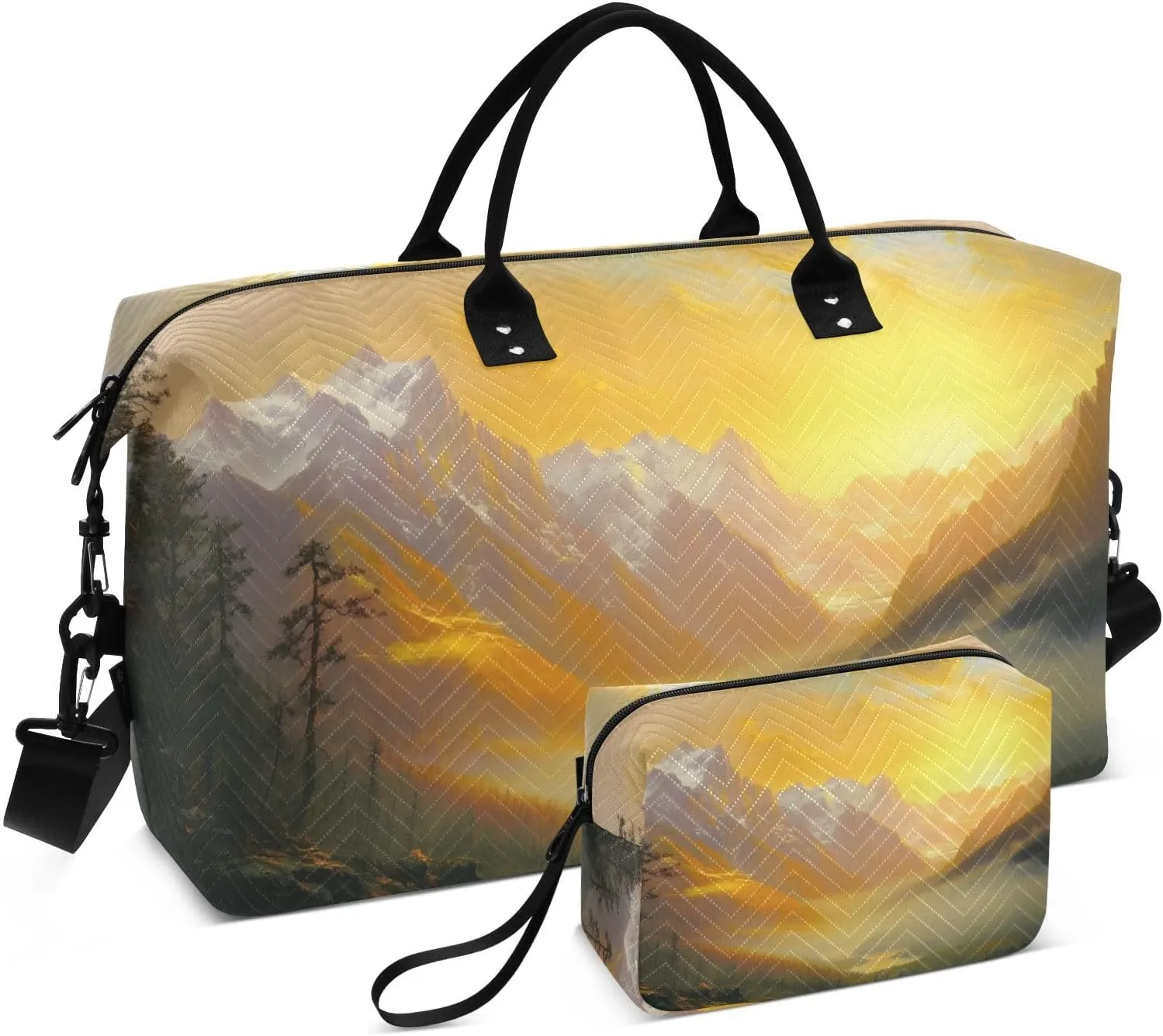 Large Travel Duffel Bag, Landscape Moutains Sunrise Forest Sport Tote Gym Bags, Shoulder Weekender Overnight Bags for Women Men, Carry On Luggage with Toiletry Bag
