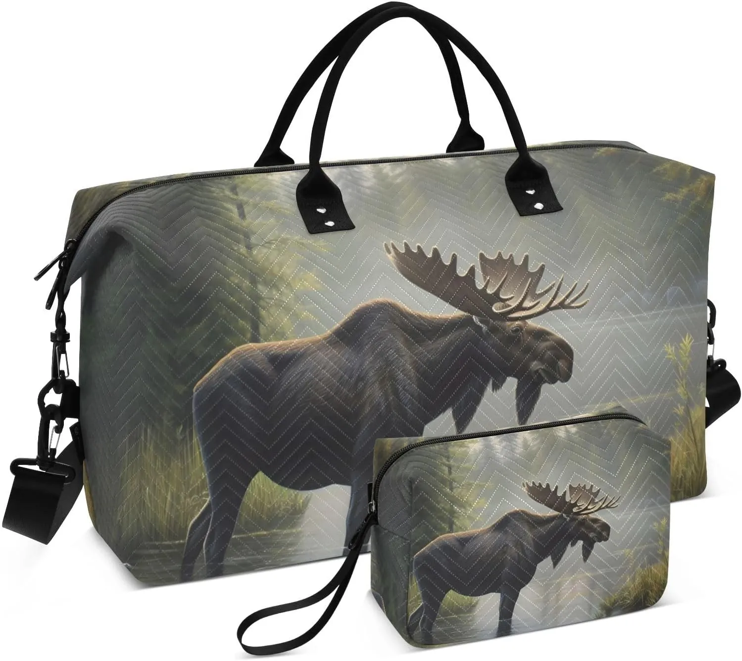 Large Travel Duffel Bag, Moose Water Sports Tote Gym Bag, Shoulder Weekender Overnight Bag for Women Men, Carry On Luggage with Toiletry Bags