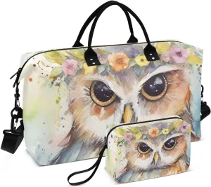 Large Travel Duffel Bag, Owl Retro Garland Sport Tote Gym Bag, Shoulder Weekender Overnight Bag for Women Men, Carry On Luggage with Toiletry Bag